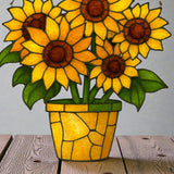 Sunflower Bouquet Suncatcher 2D Faux Stained Glass Acrylic Panel 9x8 Inches
