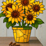 Sunflower Bouquet Suncatcher 2D Faux Stained Glass Acrylic Panel 9x8 Inches
