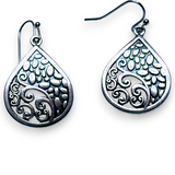 2" Silver Teardrop Filigree Earrings Boho Gothic Dangle Statement Jewelry