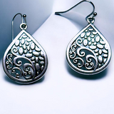 2" Silver Teardrop Filigree Earrings Boho Gothic Dangle Statement Jewelry