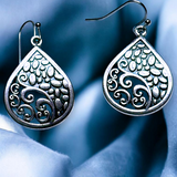2" Silver Teardrop Filigree Earrings Boho Gothic Dangle Statement Jewelry