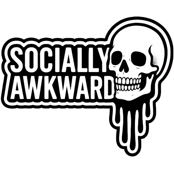 Socially Awkward Skull Sticker - 4" BOPP Dripping Goth Introvert Decal