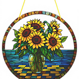 Sunflower Suncatcher Faux Stained Glass 8 Inch Window Decor Floral Gift