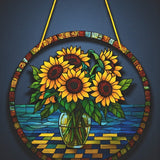 Sunflower Suncatcher Faux Stained Glass 8 Inch Window Decor Floral Gift