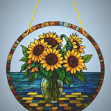 Sunflower Suncatcher Faux Stained Glass 8 Inch Window Decor Floral Gift