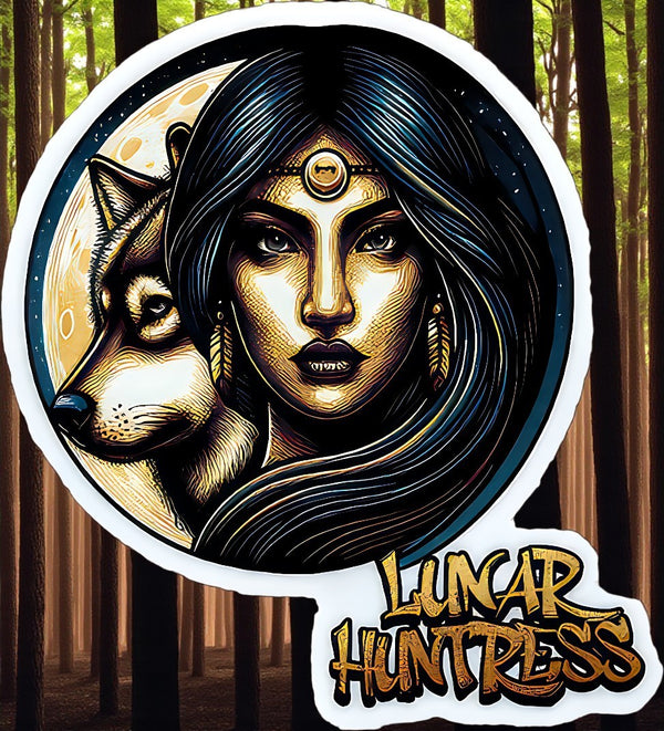 Lunar Huntress Wolf Moon Sticker 4" Round – Mystic Goddess Art Decal