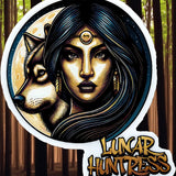 Lunar Huntress Wolf Moon Sticker 4" Round – Mystic Goddess Art Decal