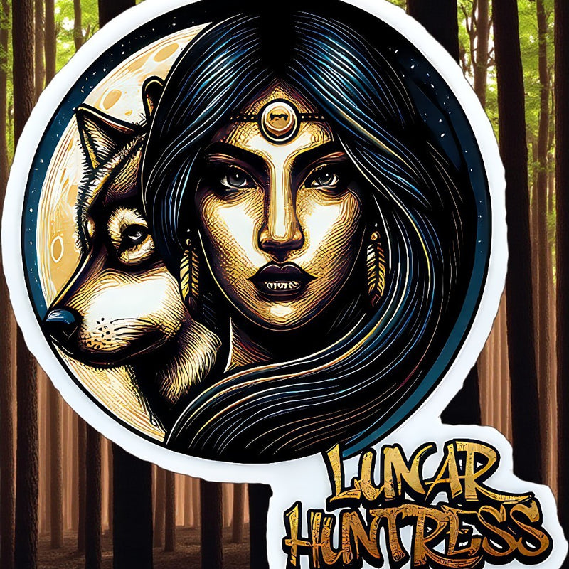 Lunar Huntress Wolf Moon Sticker 4" Round – Mystic Goddess Art Decal