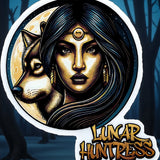 Lunar Huntress Wolf Moon Sticker 4" Round – Mystic Goddess Art Decal
