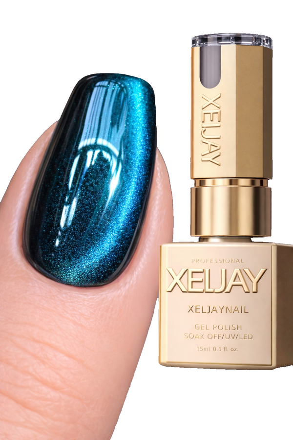 Xeljay #05 Deep Teal Cat Eye Magnetic Gel Polish 15ml Multi Stripe Aqua Glow