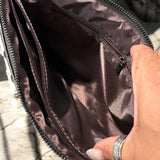 Gothic Black Studded Sheepskin Crossbody Clutch Purse 8.5x11 Patchwork Bag
