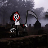 Grim Reaper Enamel Pin – Cartoon Scythe Skeleton Lapel Collectible Badge