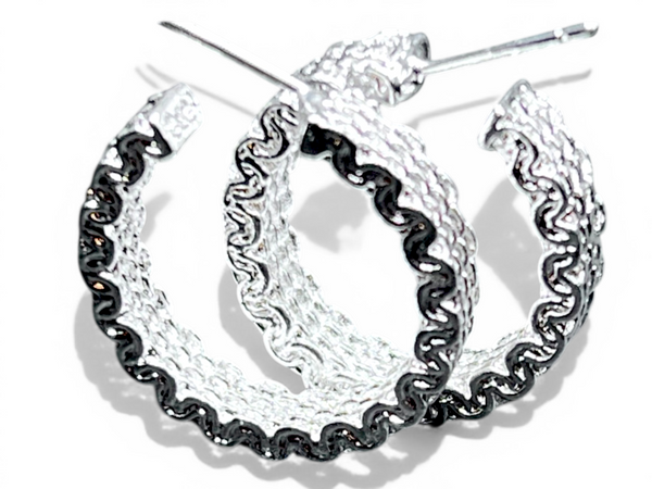 Sterling Silver Hoop Earrings 1" Textured Round Classic Jewelry Gift