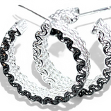 Sterling Silver Hoop Earrings 1" Textured Round Classic Jewelry Gift