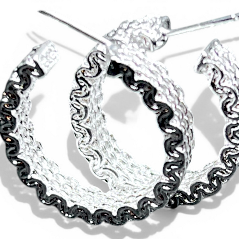 Sterling Silver Hoop Earrings 1" Textured Round Classic Jewelry Gift