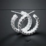 Sterling Silver Hoop Earrings 1" Textured Round Classic Jewelry Gift
