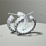 Sterling Silver Hoop Earrings 1" Textured Round Classic Jewelry Gift