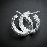 Sterling Silver Hoop Earrings 1" Textured Round Classic Jewelry Gift