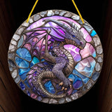 Purple Dragon Suncatcher 8” Faux Stained Glass Fantasy Window Hanging Decor
