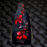 Red Floral Sling Bag 15" Crossbody Chest Backpack with Pockets for Travel