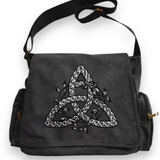 Celtic Triquetra Braided Vine Canvas Messenger Bag Black Crossbody Satchel NEW