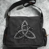 Celtic Triquetra Braided Vine Canvas Messenger Bag Black Crossbody Satchel NEW