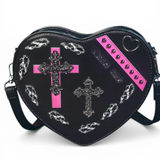 Black Heart Shape Gothic PU Leather Shoulder Crossbody Bag for Women