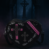 Black Heart Shape Gothic PU Leather Shoulder Crossbody Bag for Women