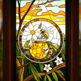 Bee Honey Suncatcher Faux Stained Glass Daisy Window Hanging 8" Decor