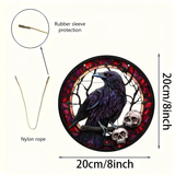 Gothic Raven Skull Suncatcher 8” Faux Stained Glass Crow Window Hanging Decor