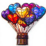 Heart Balloon Faux Stained Glass Acrylic Art Suncatcher – 9in Flat Window Decor