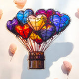 Heart Balloon Faux Stained Glass Acrylic Art Suncatcher – 9in Flat Window Decor