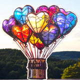 Heart Balloon Faux Stained Glass Acrylic Art Suncatcher – 9in Flat Window Decor