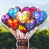 Heart Balloon Faux Stained Glass Acrylic Art Suncatcher – 9in Flat Window Decor