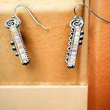 Pastel Inlay Bar Earrings 1in | Silver Tone Dangle Hook Earrings
