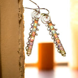 Pastel Inlay Bar Earrings 1in | Silver Tone Dangle Hook Earrings