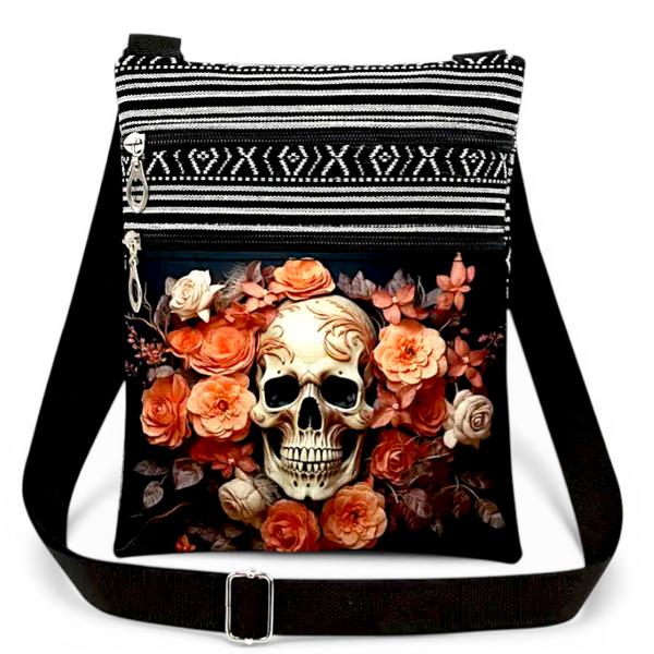 Skull Rose Crossbody Bag Gothic Floral Shoulder Purse Pink Skull Handbag