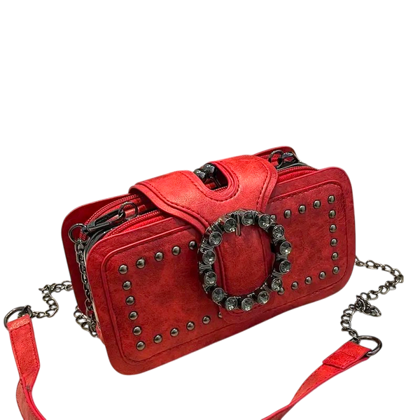 Women’s Retro Rivet Clutch Bag Motorcycle Purse Chain Crossbody