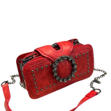 Women’s Retro Rivet Clutch Bag Motorcycle Purse Chain Crossbody