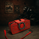 Women’s Retro Rivet Clutch Bag Motorcycle Purse Chain Crossbody
