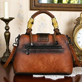 Red Floral Vintage Leather Shoulder Bag Retro with Gold Hardware Accents