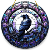 Raven Suncatcher Acrylic Faux Stained Glass Gothic Window Hanging Decor
