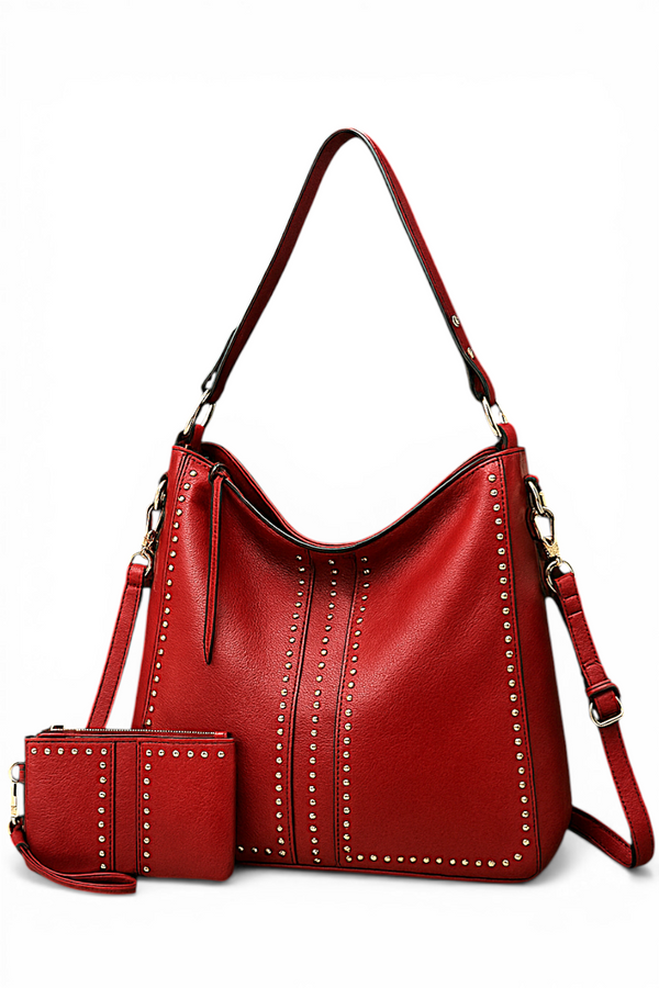 Women's Retro Punk Rivet Tote Bag w/ Wallet – Large Capacity Shoulder Handbag