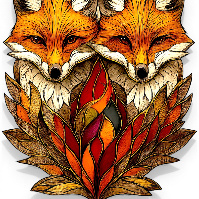 Fox Suncatcher Faux Stained Glass Fall Leaves Autumn Window Hanging Decor