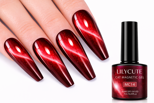 LILYCUTE MC14 Cat Eye Magnetic Gel Polish Red Crimson Soak Off UV LED 7ml