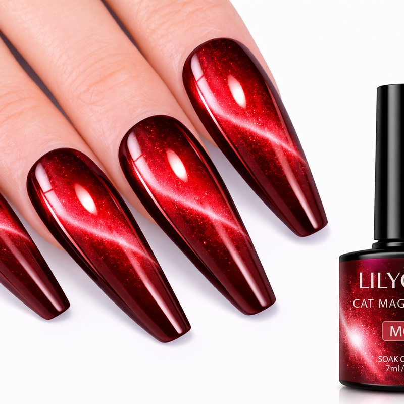 LILYCUTE MC14 Cat Eye Magnetic Gel Polish Red Crimson Soak Off UV LED 7ml