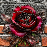 9" Red Rose Faux Stained Glass Suncatcher Gothic Floral Window Hanging
