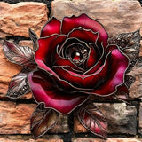 9" Red Rose Faux Stained Glass Suncatcher Gothic Floral Window Hanging