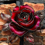 9" Red Rose Faux Stained Glass Suncatcher Gothic Floral Window Hanging