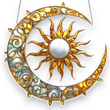 Sun Moon Suncatcher 8in Faux Stained Glass Window Hanging Celestial Decor